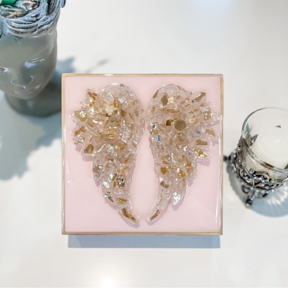 Darling pink angel wing glass art block - Picture 2 of 5